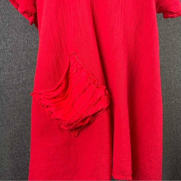 Oh My Gauze XXL Red Pockets Lightweight Boho Lagenlook Asymmetrical Tunic Artsy - Picture 3 of 12